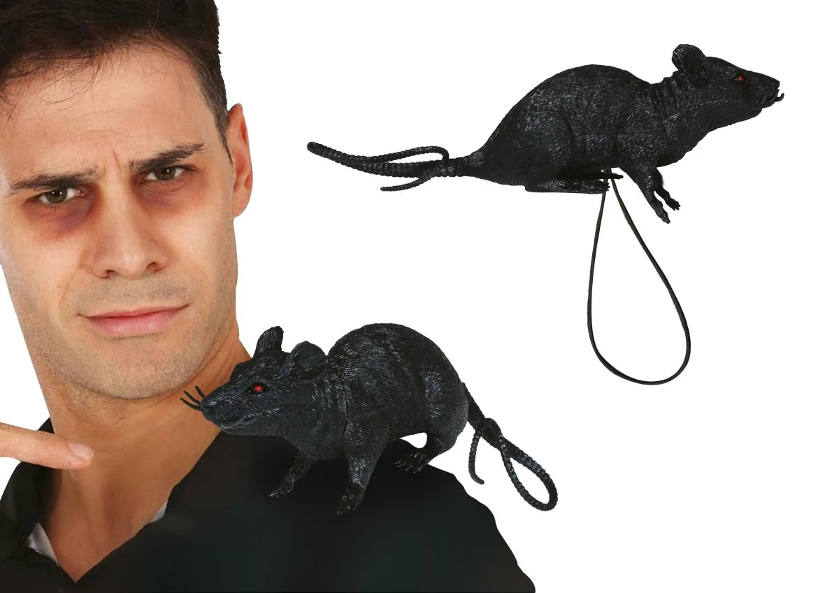 Zwarte Nep Rat Met Elastiek 16cm